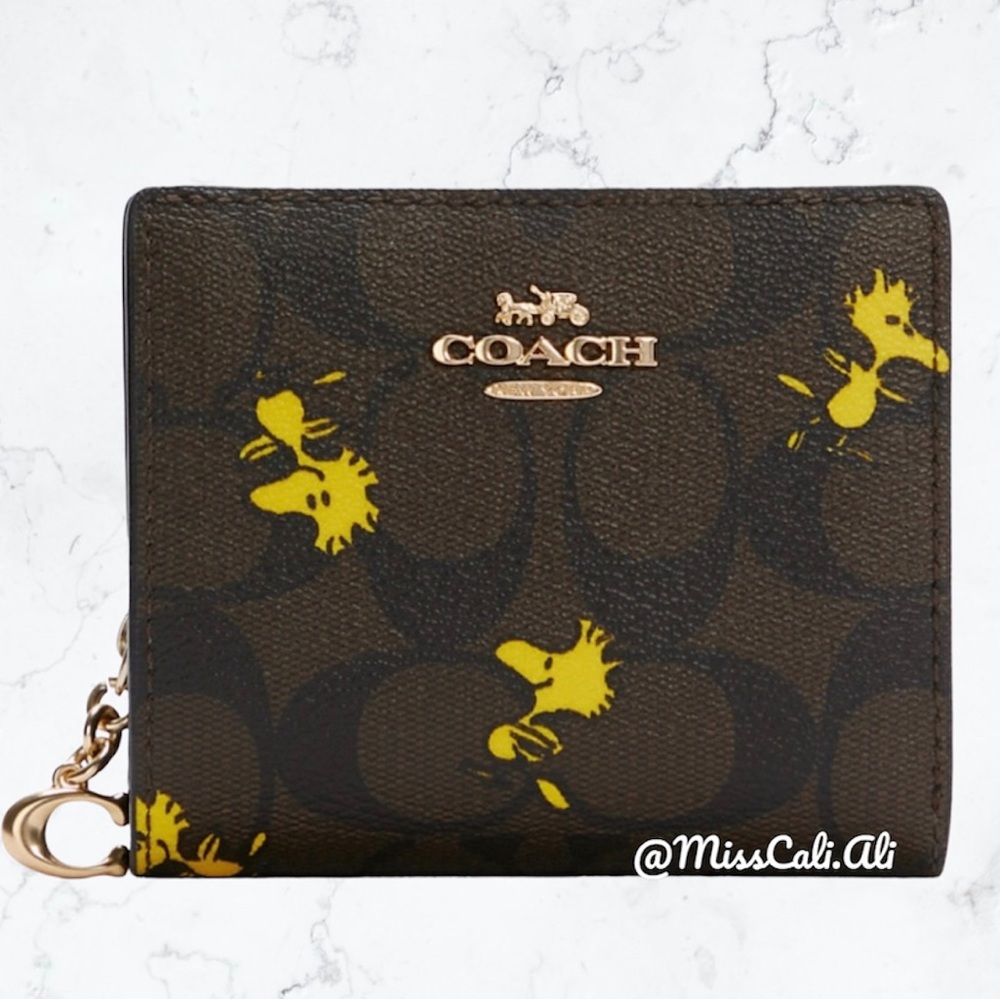NWT COACH X Peanuts Snap Wallet In Signature Canvas With Woodstock Print